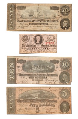 Lot 333 - Confederate States of America, Banknotes, four...