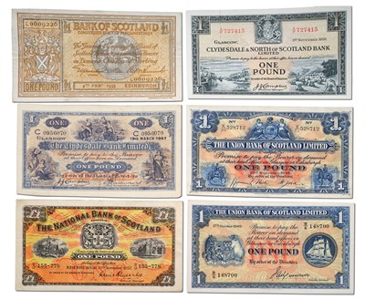 Lot 318 - 6x Scottish One Pound Notes, comprising; The...