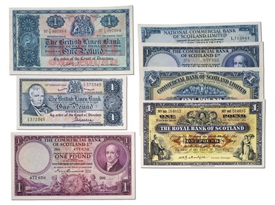 Lot 319 - 7x Scottish One Pound Notes, comprising; Royal...