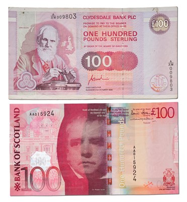 Lot 308 - 2x Scotland, One Hundred Pound Notes,...
