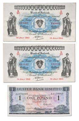 Lot 321 - 2x Bank of Ireland, One Pound Notes, both...