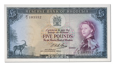 Lot 326 - Rhodesia, Five Pounds, dated 10th November...