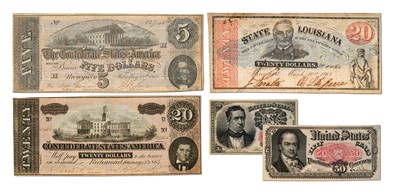 Lot 334 - Assorted Confederate and USA Banknotes, to...