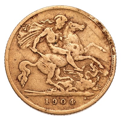 Lot 139 - Edward VII, Half Sovereign 1904; slightly bent...
