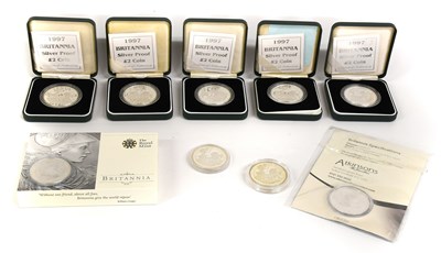 Lot 266 - 9x UK Fine Silver Britannias, comprising; (5x)...