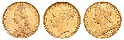 Lot 111 - 3x Victoria, Sovereigns 1885M, 1890M and 1899M,...