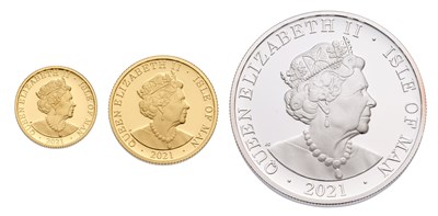 Lot 196 - Isle of Man, Angel Three-Coin Set 2021,...