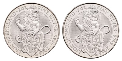 Lot 267 - 2x Elizabeth II, Fine Silver 2oz Coins 2016,...