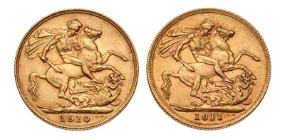 Lot 136 - Edward VII, Sovereign 1910, very fine; and,...
