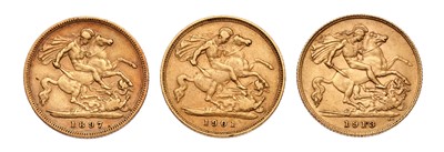 Lot 122 - 3x Half Sovereigns, to include; Victoria 1897,...