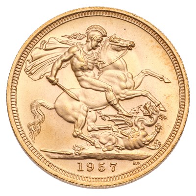 Lot 160 - Elizabeth II, Sovereign 1957; encapsulated and...