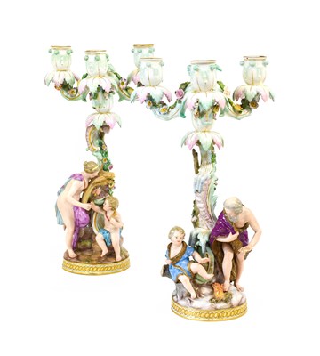 Lot 56 - A Pair of Meissen Porcelain Figural Candelabra,...