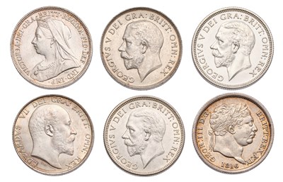 Lot 34 - 6x High-Grade Shillings, comprising; George...