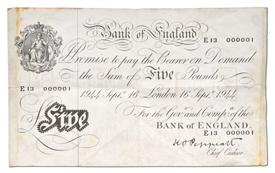 Lot 299 - Bank of England, Five Pounds, No. 1 Serial...
