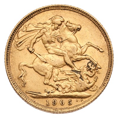 Lot 130 - Edward VII, Sovereign 1905; very fine