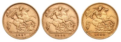 Lot 138 - 3x Edward VII, Half Sovereigns, 1904, 1907 and...