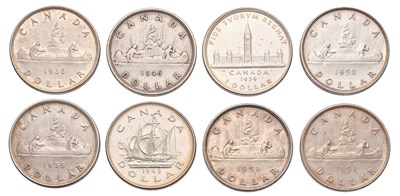 Lot 71 - 8x Canada, Silver Dollar Coins, to include;...