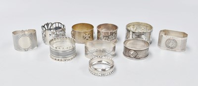 Lot 123 - Ten Assorted Silver Napkin-Rings, including...
