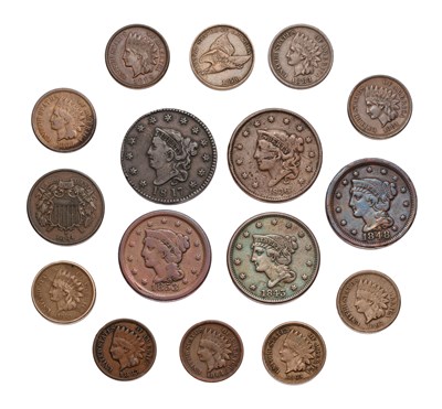Lot 93 - USA, 5x Large Cents, to include; 1817 13 stars,...