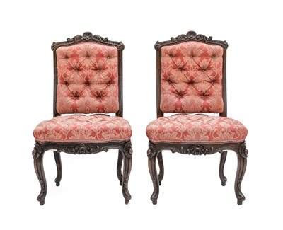 Lot 1375 - A Pair of Carved Oak Upholstered Dining Chairs,...