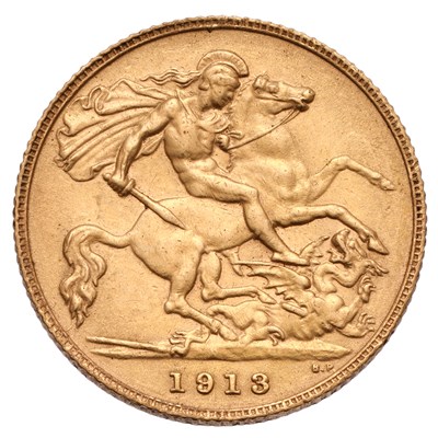 Lot 150 - George V, Half Sovereign 1913; near extremely...