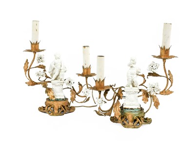 Lot 276 - A Pair of Gilt Metal and White Porcelain...