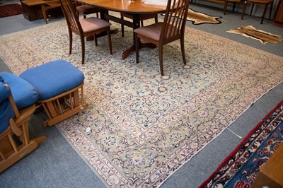 Lot 1283 - Kashan Carpet, the pale pistachio green field...
