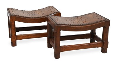 Lot 91 - A Pair of Oak Stools, each with curved bent...