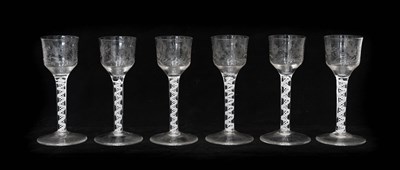 Lot 211 - A Set of Six Wine Glasses, circa 1760, the...