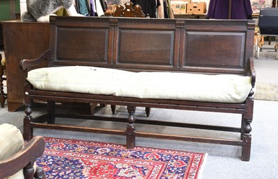 Lot 1320 - An 18th Century Oak Three Panel Settle, 187cm...