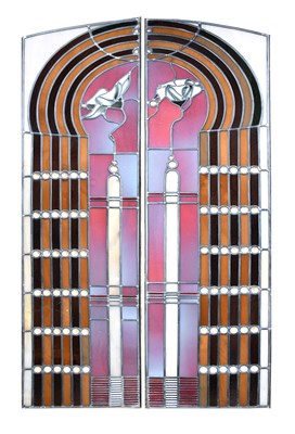 Lot 62 - A French Art Deco Style Leaded Stained Glass...