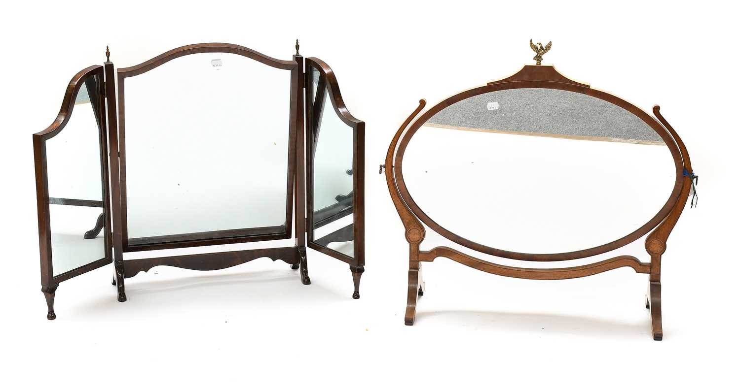 Lot 1264 - A Mahogany Oval Dressing Table Mirror, with