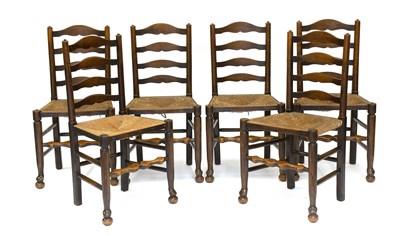 Lot 1240 - A Set of Six 19th Century Oak Ladder Back Rush...