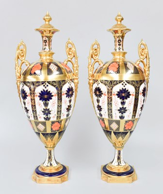 Lot 368 - Two Large Royal Crown Derby Porcelain Urns,...