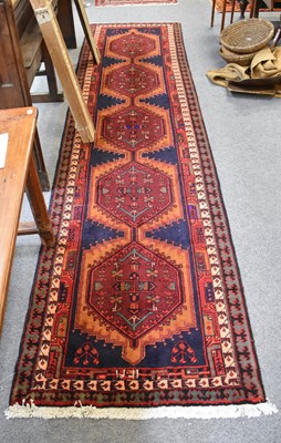 Lot 1260 - Sarab Runner, the deep indigo field with a...