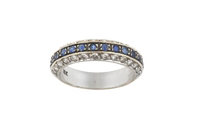 Lot 2324 - A Sapphire and Diamond Half Hoop Ring a row of...