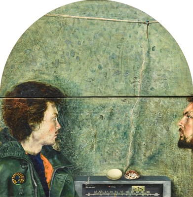 Lot 1087 - Tom Wood (b.1955) Two figures and a radio...