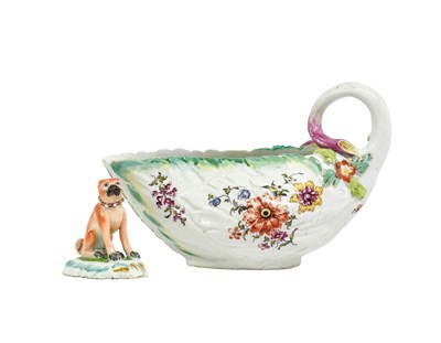 Lot 218 - A Derby Porcelain Leaf Moulded Sauceboat,...