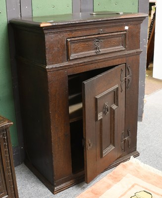 Lot 1344 - A 17th Century Oak Cupboard, with moulded...