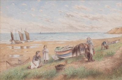 Lot 1136 - Kate E. Booth (19th Century) "Drying Nets"...