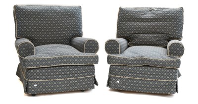 Lot 1290 - A Pair of Deep Seated Upholstered Armchairs,...