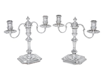 Lot 2219 - A Pair of Elizabeth II Silver Two-Light Candelabra