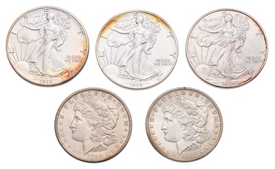 Lot 267 - Assorted USA Silver Dollars, 5 in total...