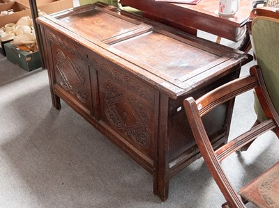 Lot 1264 - A 17th Century Carved Oak Two Panel Coffer,...