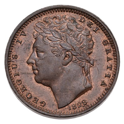 Lot 159 - George IV, Half Farthing 1828, helmet intrudes...