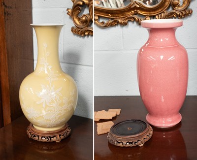 Lot 337 - A Modern Yellow Ground Chinese Porcelain Vase...