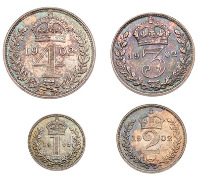 Lot 215 - Edward VII, Maundy Set 1902, 4 coins...