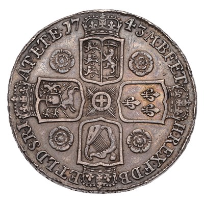 Lot 117 - George II, Crown 1743, D.SEPTIMO, roses in...