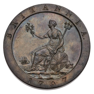 Lot 132 - George III, 'Cartwheel' Penny 1797, 10 leaves...