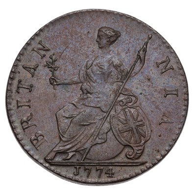 Lot 134 - George III, Halfpenny 1774, (Peck 907, S.3774),...
